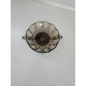 Vintage Anchor Hocking Fairfield Glass Smoke Color Two Handle‎ Open Candy Bowl
